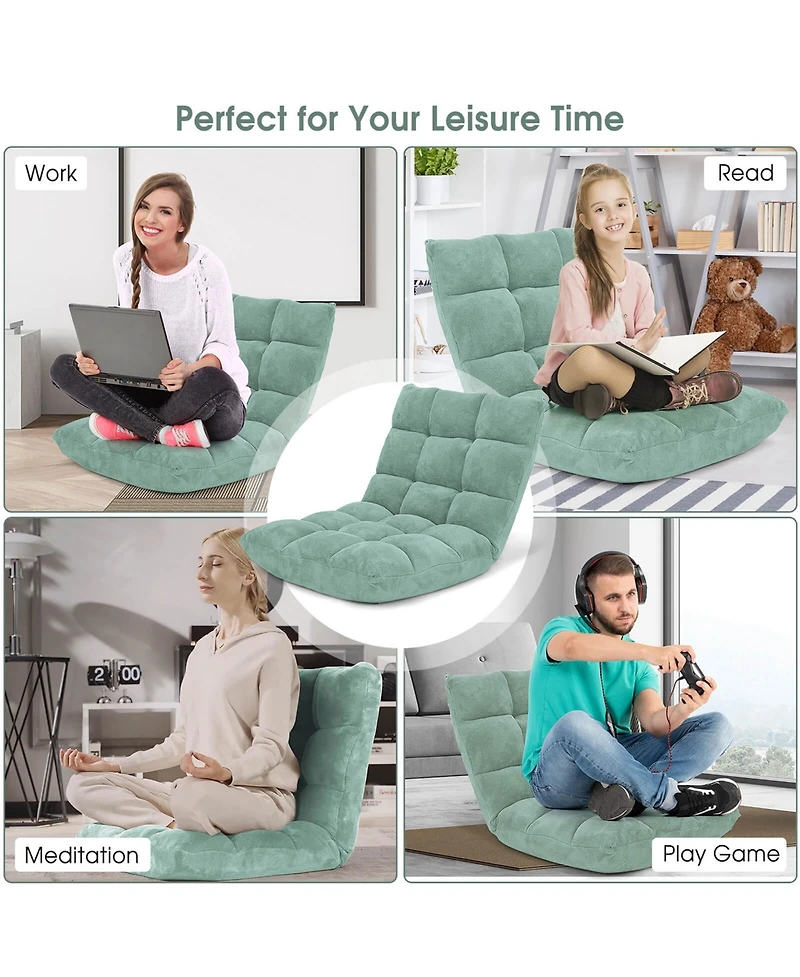 Adjustable 14-Position Floor Chair Folding Lazy Gaming Sofa Cushioned