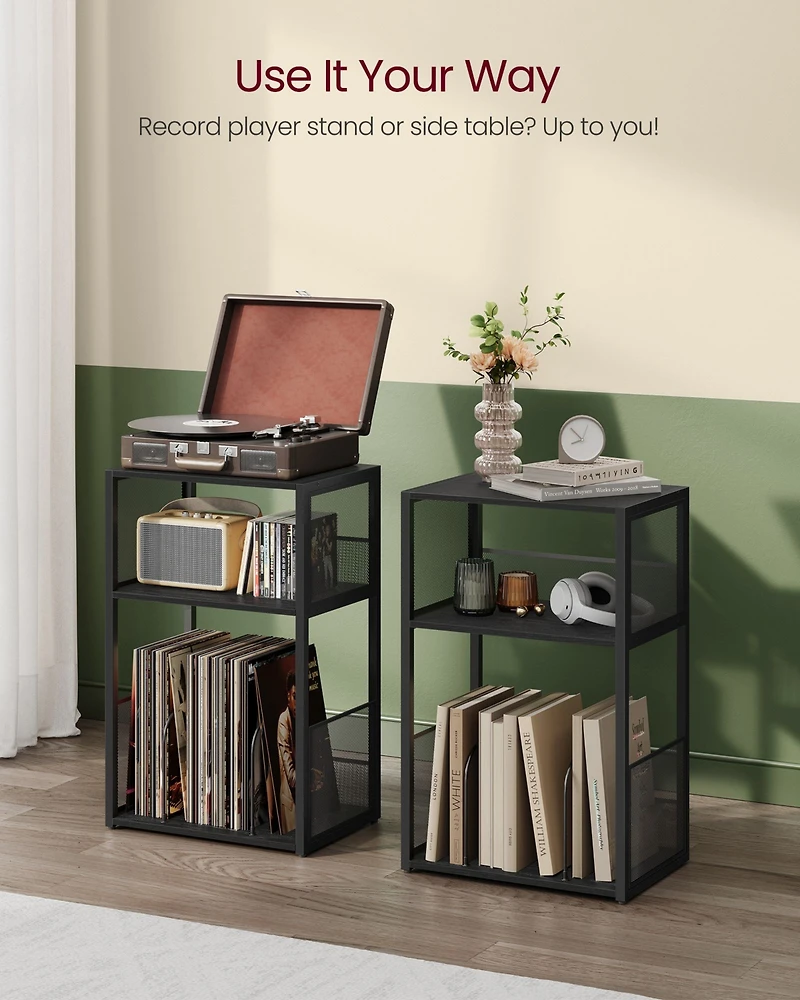 Record Player Stand – 3-Tier Side Table with Vinyl Storage for up to 100 Albums, End Living Room & Bedroom