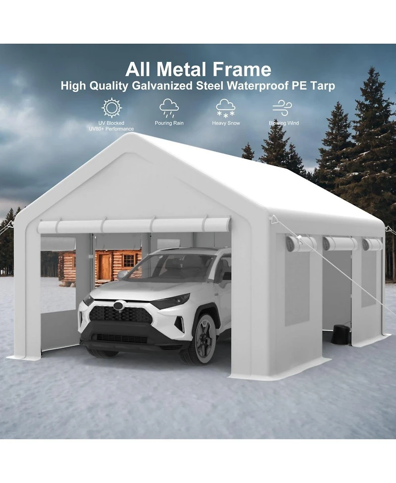 gaomon 10x20FT Portable Garage, 10'x20' Carport Heavy Duty, Galvanized Frame & 180 g Pe Waterproof Canopy, with 4 Doors (Included 2 Side Doors), and 4