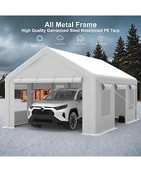 gaomon 10x20FT Portable Garage, 10'x20' Carport Heavy Duty, Galvanized Frame & 180 g Pe Waterproof Canopy, with 4 Doors (Included 2 Side Doors), and 4