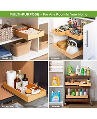 Florida Brands Bamboo Wooden Pull Out Cabinet Organizer with Heavy Duty Metal Rails and Bamboo Basket x 20 In
