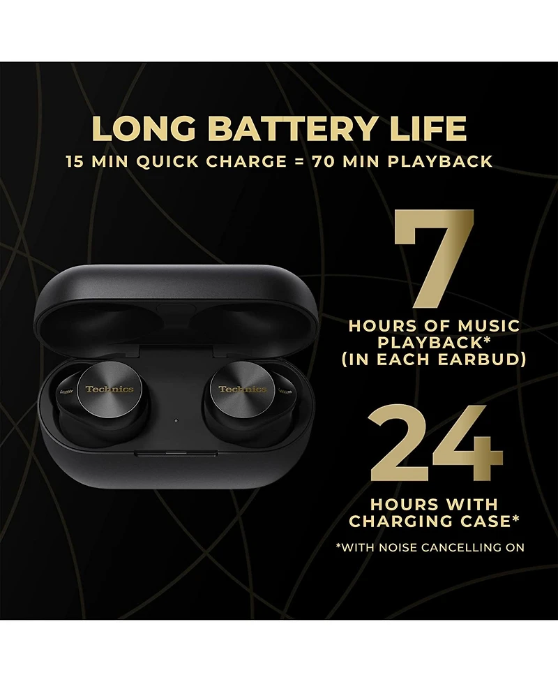 Technics Premium Hi-Fi True Wireless Bluetooth Earbuds with Advanced Noise Cancelling, 3 Device Multipoint Connectivity, Wireless Charging, Hi-Res Aud