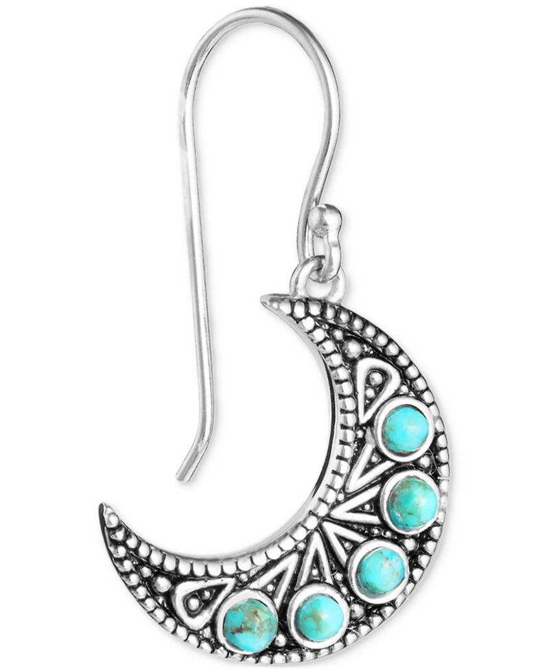 Turquoise Crescent Moon Drop Earrings in Sterling Silver