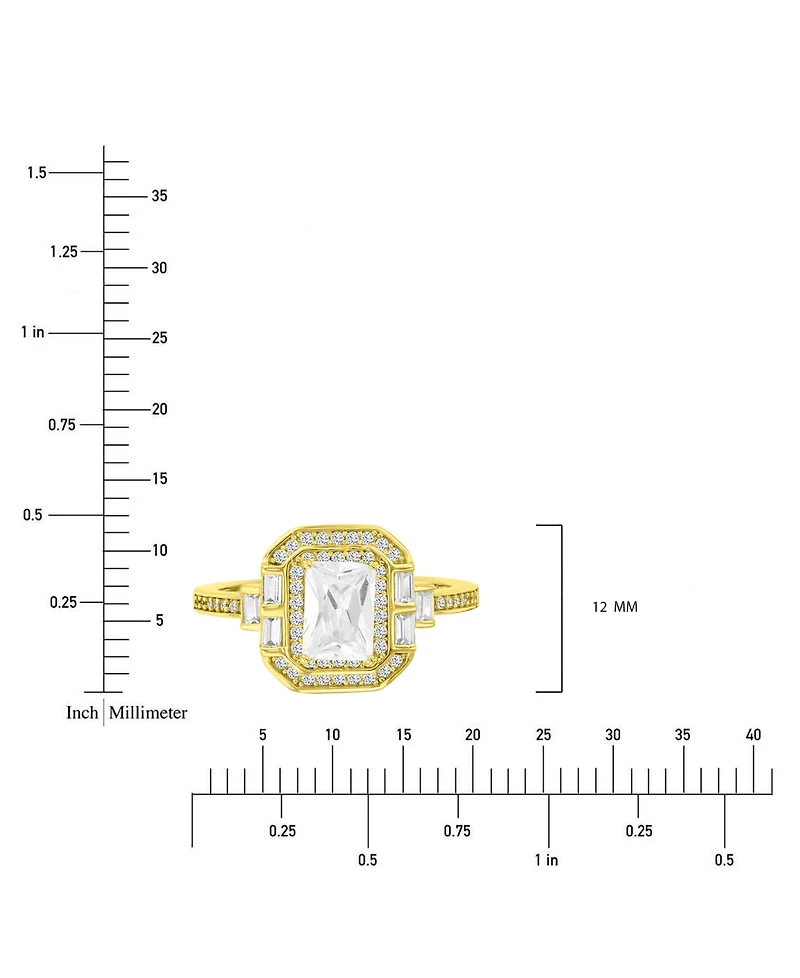 Cubic Zirconia Mixed Cut Halo Statement Ring 14k Gold-Plated Sterling Silver