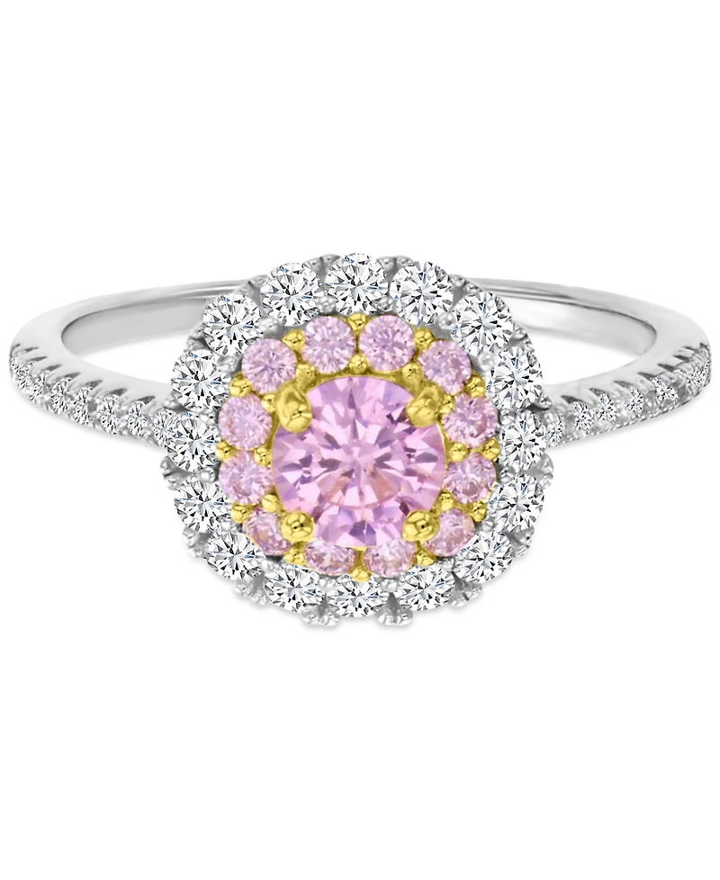 Macy's Pink & White Cubic Zirconia Halo Engagement Ring Sterling Silver