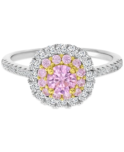Macy's Pink & White Cubic Zirconia Halo Engagement Ring Sterling Silver