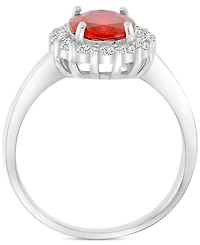 Red & White Cubic Zirconia Oval Halo Ring Sterling Silver