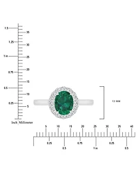 Red & White Cubic Zirconia Oval Halo Ring Sterling Silver