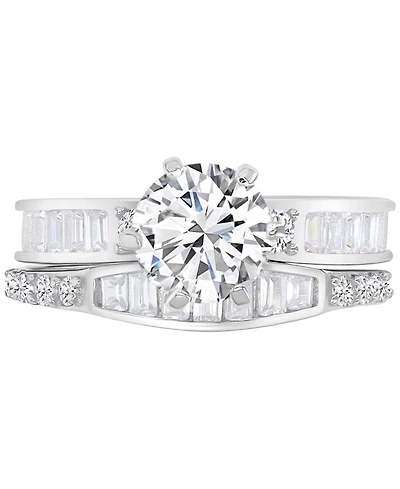 Cubic Zirconia Round & Baguette Bridal Set Sterling Silver