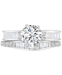 Cubic Zirconia Round & Baguette Bridal Set Sterling Silver