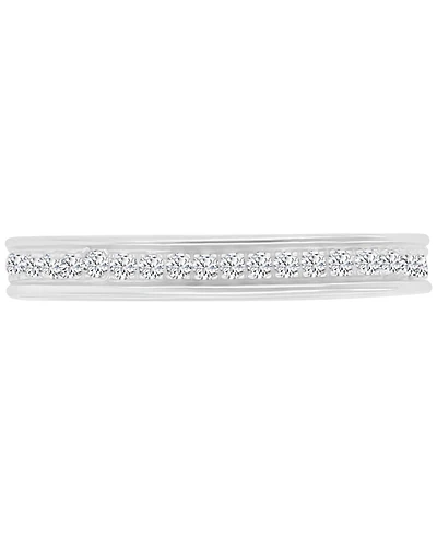 Cubic Zirconia Square Style Accented Band Sterling Silver