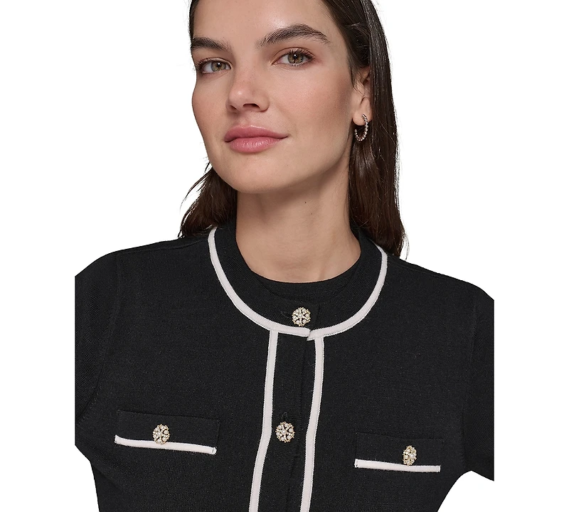 Karl Lagerfeld Paris Women's Four-Pocket Crewneck Cardigan