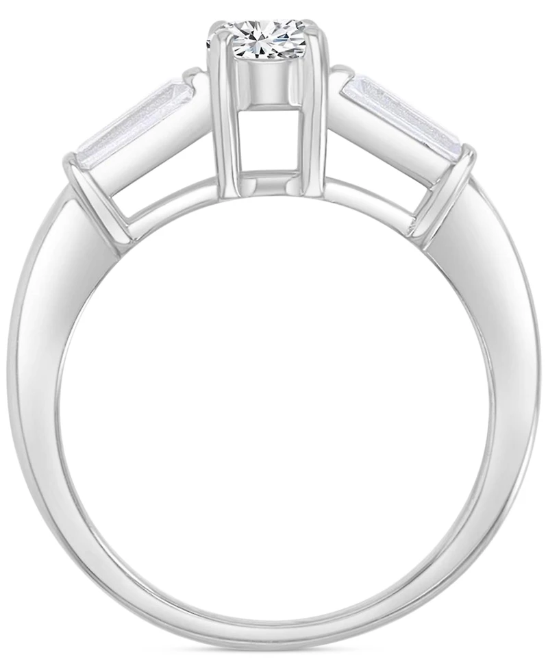 Cubic Zirconia Round & Baguette Promise or Engagement Ring Sterling Silver