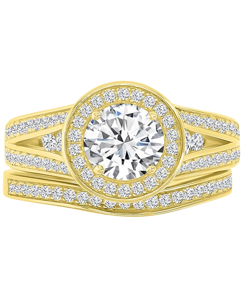 Cubic Zirconia Halo Tapered Split Shank Bridal Set