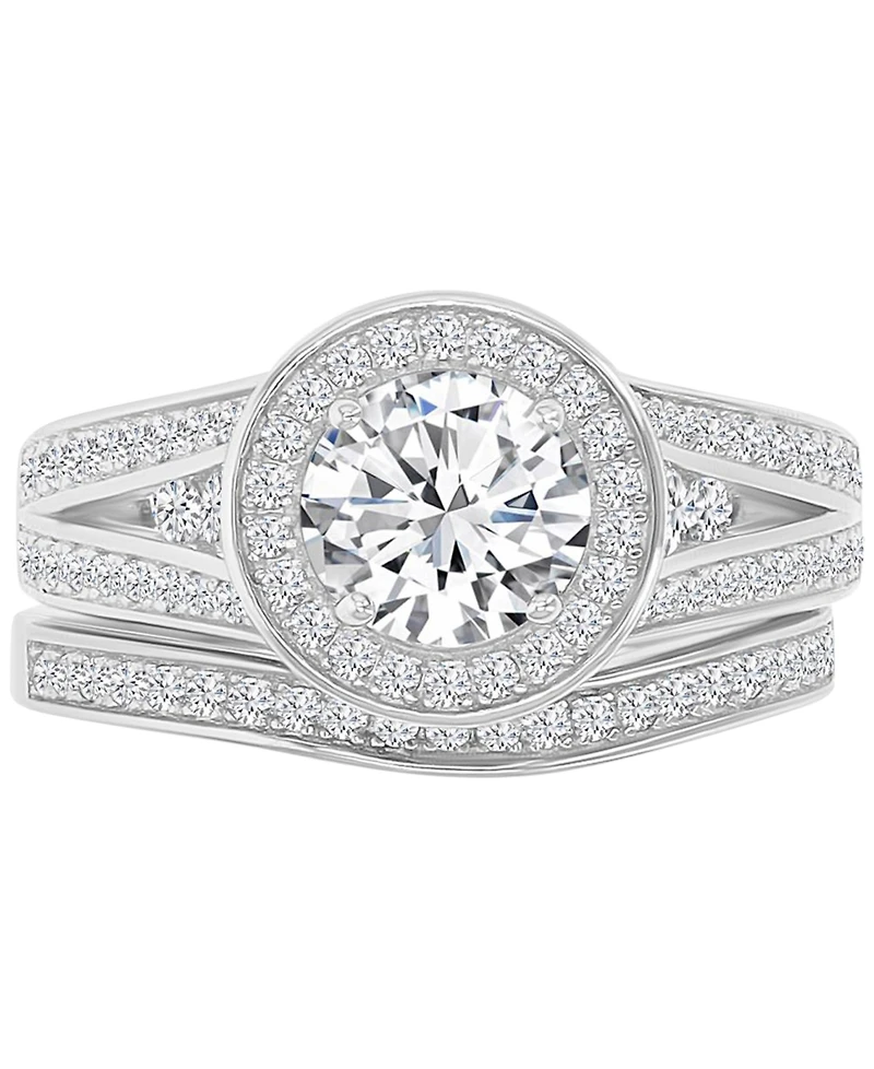 Cubic Zirconia Halo Tapered Split Shank Bridal Set