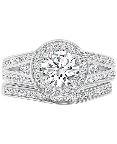 Cubic Zirconia Halo Tapered Split Shank Bridal Set