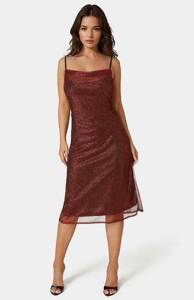 Bebe Women's Pleat Cowl Midi Dress