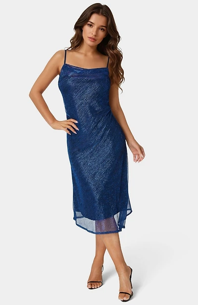 Bebe Women's Pleat Cowl Midi Dress