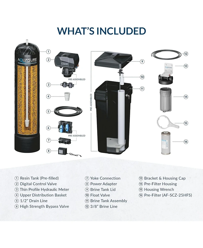 Aquasure Harmony Series | 64,000 Grains Water Softener with 10" Sediment/Carbon/Zinc Triple Purpose Whole House Water Filter