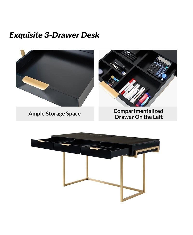 Guillen Modern Desk Swith Built Outlet with 3 Drawer
