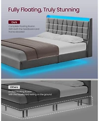Slickblue Queen Size Floating Bed Frame with Led Lights and Built-In Charging Station for Modern Convenience