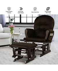 Gymax Glider and Ottoman Cushion Set Wood Baby Nursery Rocking Chair
