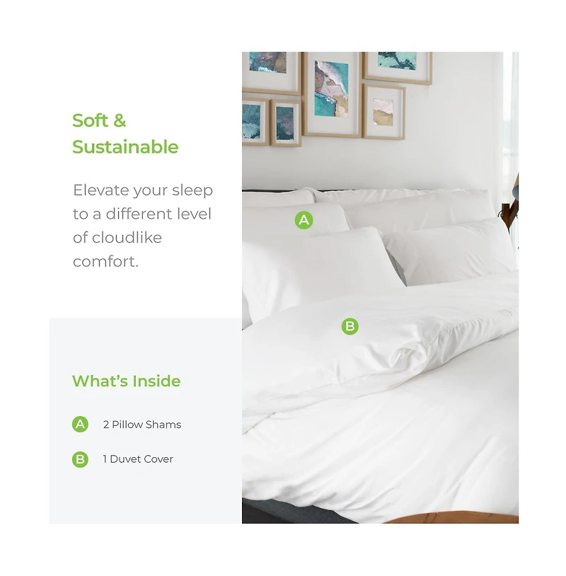 Cariloha Luxurious Sateen Duvet Cover | King | Solid White | Viscose Material | Soft, Comfortable & Wicks Moisture