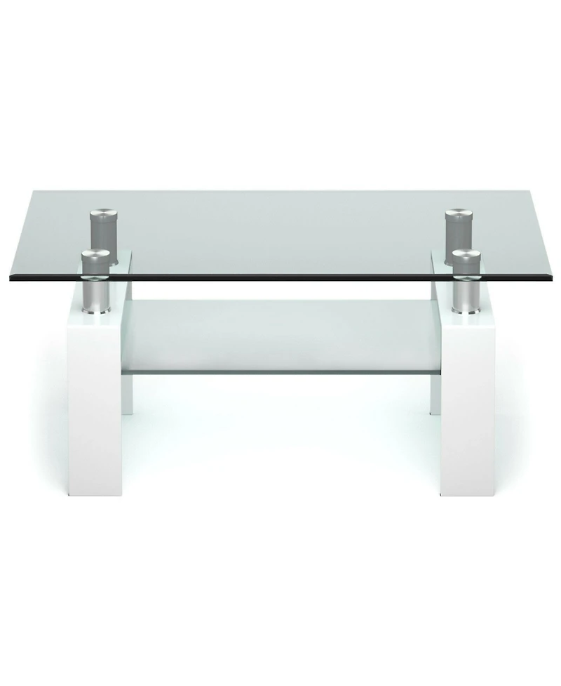 Gouun Rectangle Glass Table with Metal Legs for Living Room