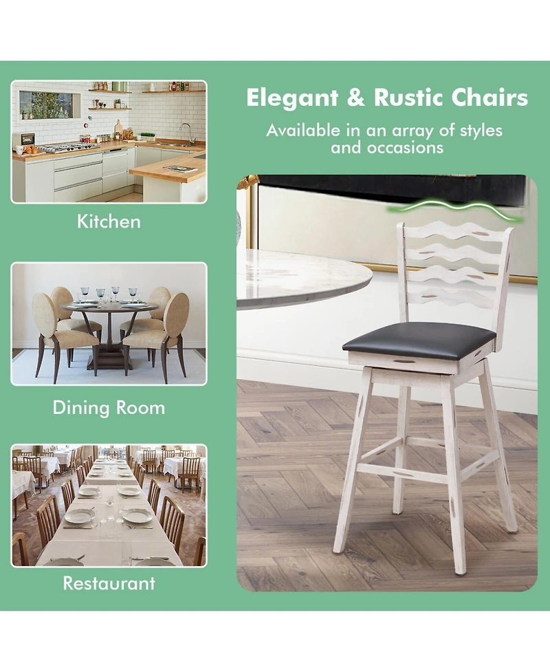 Gouun 360° Swivel Bar Stools with Rubber Wood Frame and Ergonomic Backrest and Footrest-29 inches