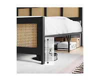 gaomon King Size Rattan Bed Frame with Headboard, Black Boho Cane Platform Bed Frame with Strong Metal Slat, Noise Free