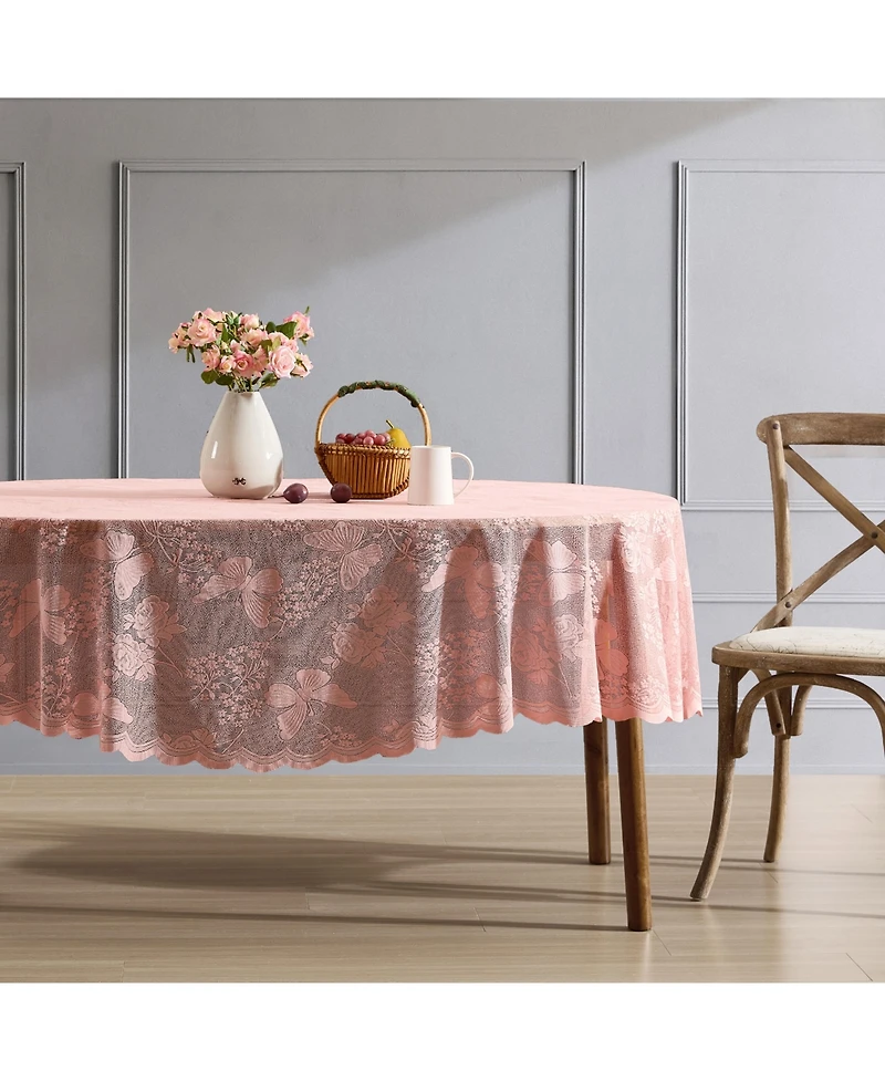 Hlc.me Butterfly Floral Lace Fabric Tablecloth, Lace Fabric Table Cloth for Round Tables, Wrinkle Resistant Tablecloth