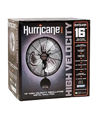 Hurricane 16 Inch Pro High Velocity Oscillating Metal Wall Mount Fan, Black