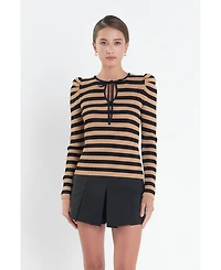 English Factory Women's Stripe Bow Knit Top