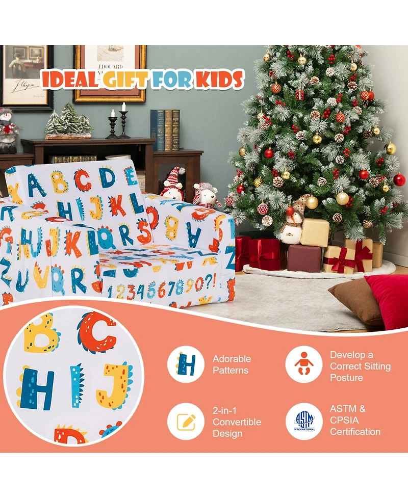 Gouun 2-in-1 Convertible Kids Sofa with Velvet Fabric