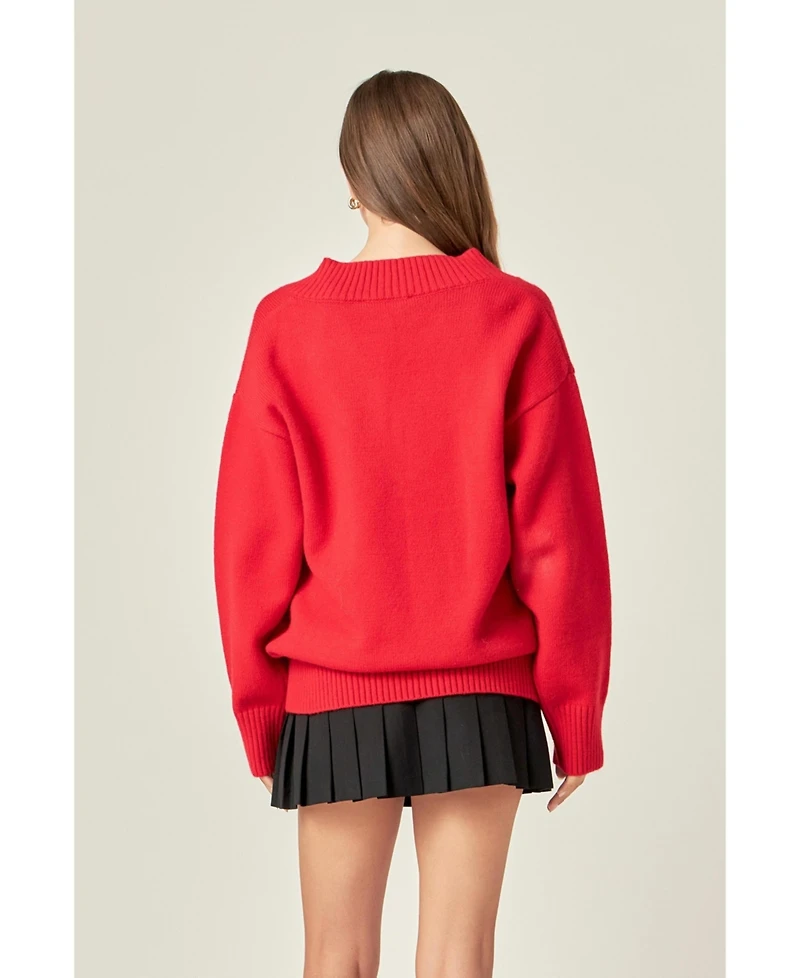 English Factory Women's V Neckline Oversized Sweater