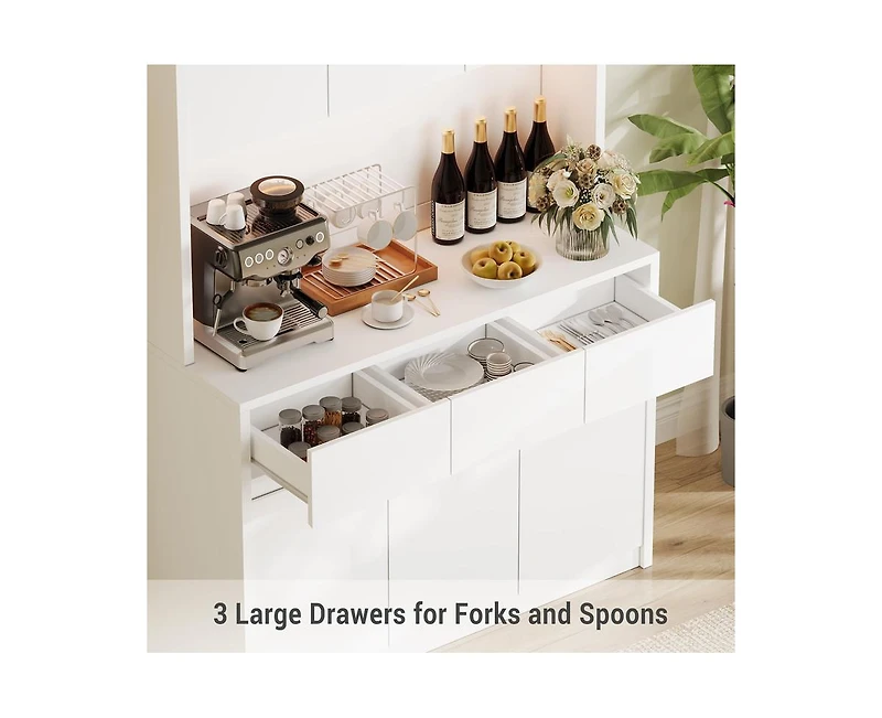 gaomon 71" Tall Kitchen Pantry Cabinet, Kitchen Hutch Storage Cabinet with Led Lights and Power Outlets, Food Pantry Cabinet with Microwave Stand