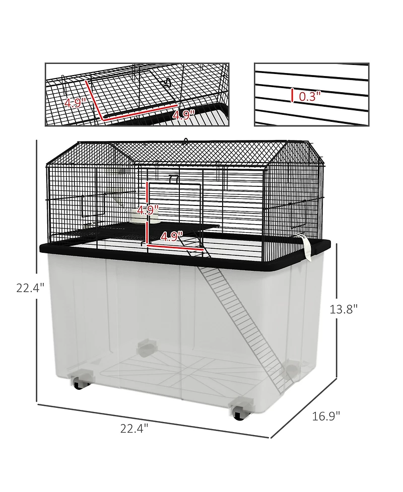 PawHut 22" 2-Tier Hamster Cage with Extra-Deep 14" Base, Accessories,