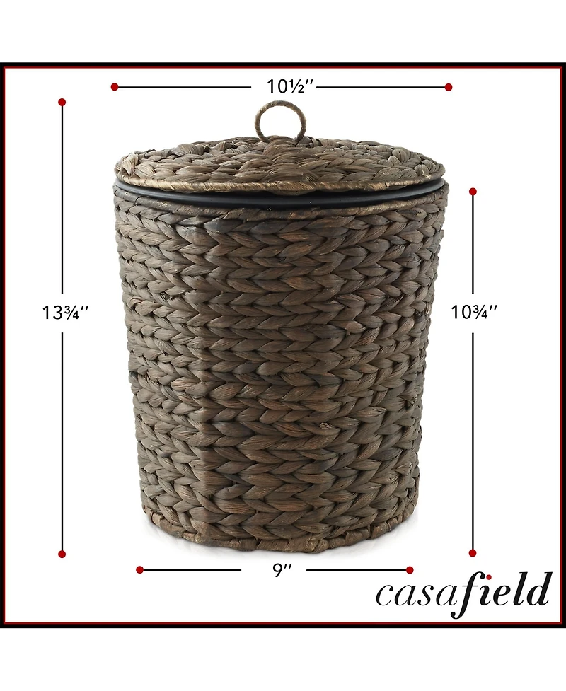 Casafield Hyacinth Trash Can with Lid and Liner - Natural, Woven Waste Basket for Garbage the Bathroom, Bedroom, Laundry Room, Home Office