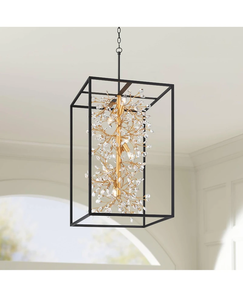 Possini Euro Design Carrine 20" Modern Pendant Chandelier Ceiling Light Fixture Dining Room Over Table 6-Light Black Gold Finish