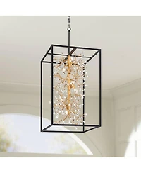 Possini Euro Design Carrine 20" Modern Pendant Chandelier Ceiling Light Fixture Dining Room Over Table 6-Light Black Gold Finish