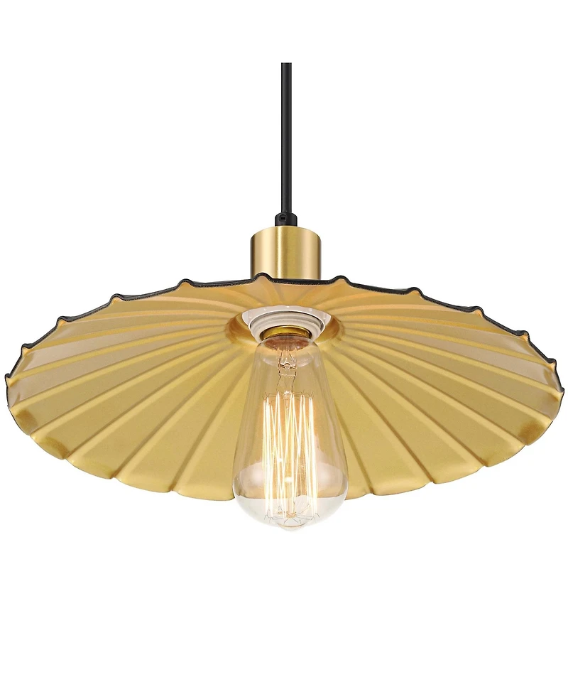 Possini Euro Design Piaza 12 1/4" Mid Century Modern Pendant Ceiling Light Fixture Dining Room Over Table Black Gold Finish