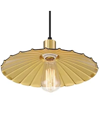 Possini Euro Design Piaza 12 1/4" Mid Century Modern Pendant Ceiling Light Fixture Dining Room Over Table Black Gold Finish