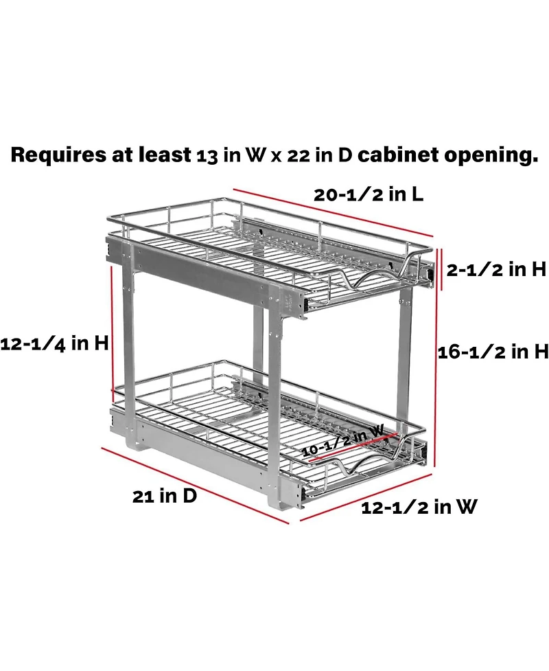 Florida Brands Pull Out Cabinet Organizer 2 Tier with Chrome Finish 12.5 x 21 In