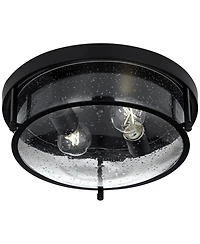 Franklin Iron Works Midnight 13" Modern Flush-Mount Ceiling Light Fixture Kitchen Foyer Hallway Round 2-Light Black Seeded Glass