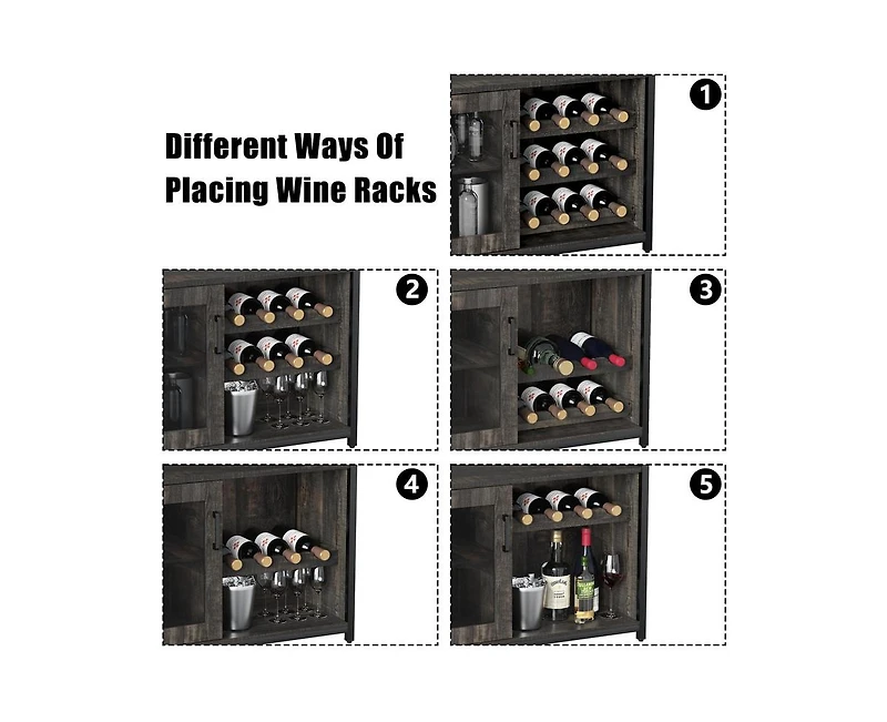 gaomon Wine Bar Cabinet with Detachable Wine Rack, Bar Rack Cabinet with Glass Holder and 1 Drawer, Mesh Door, Small Sideboard and Buffet Cabinet for