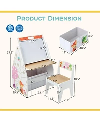 Gouun 3 in 1 Kids Easel and Play Station Convertible with Chair and Storage Bins