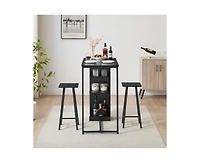 gaomon Small Bar Table and Chairs Set for 2, 3-Piece Bar Table Set with 3 Tier Storage Shelves, Space Saving Table for Small Apartment, Living Room,Ki