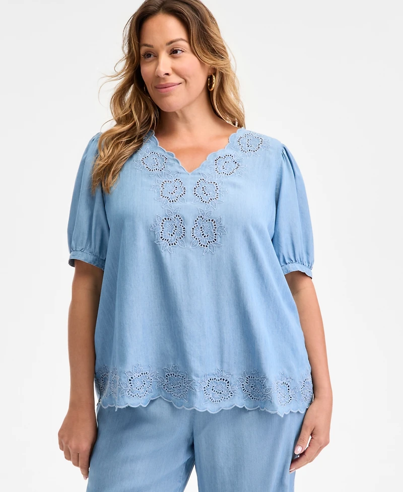Style & Co Plus Size Scalloped Eyelet Top, Exclusively at Macy's