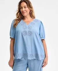Style & Co Plus Size Scalloped Eyelet Top, Exclusively at Macy's