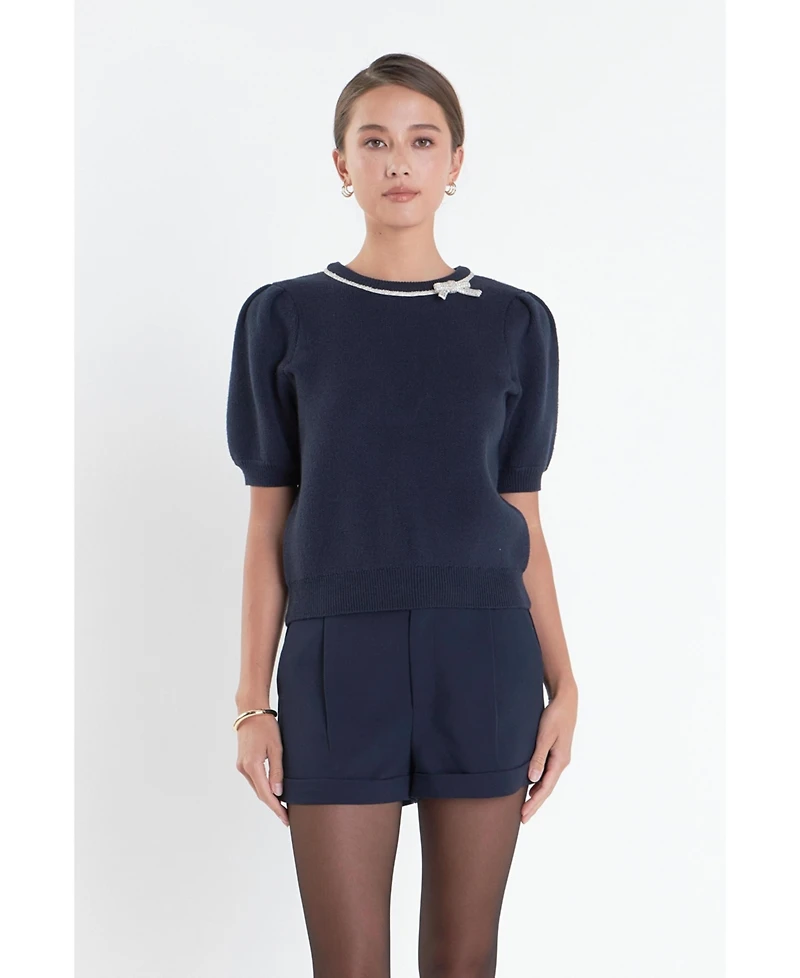 English Factory Women's Rhinestone Bow Knit